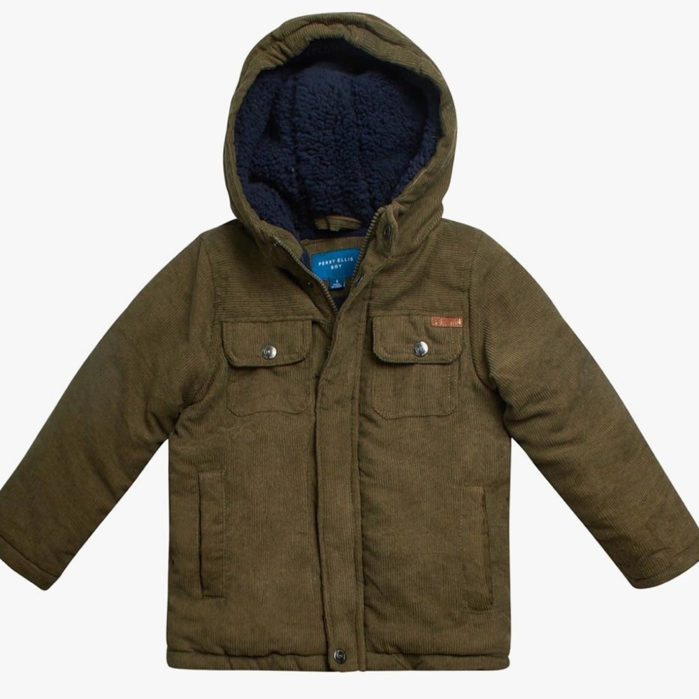 Perry Ellis Green Puffer Jacket with Modern Utility Style